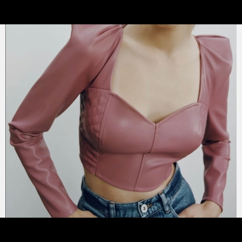 ZARA Faux Leather Crop Top. Size Medium